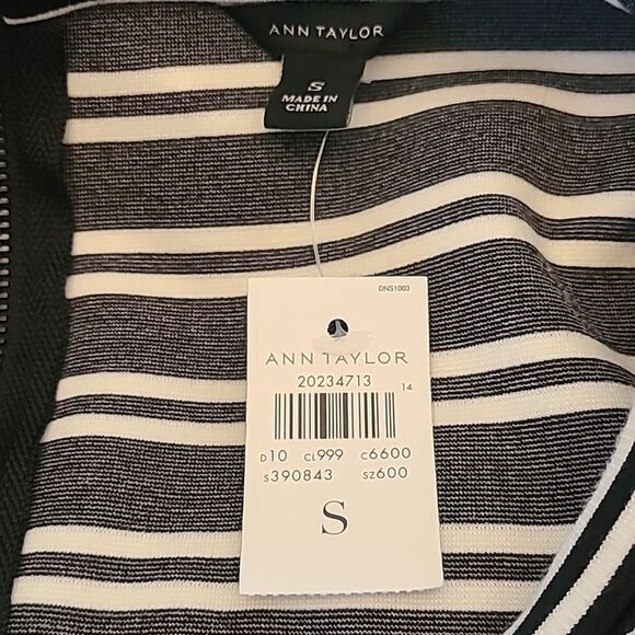 Ann Taylor Black White Striped Midi Length Dress Size S Career Office 3/4 Sleeve - Picture 11 of 13